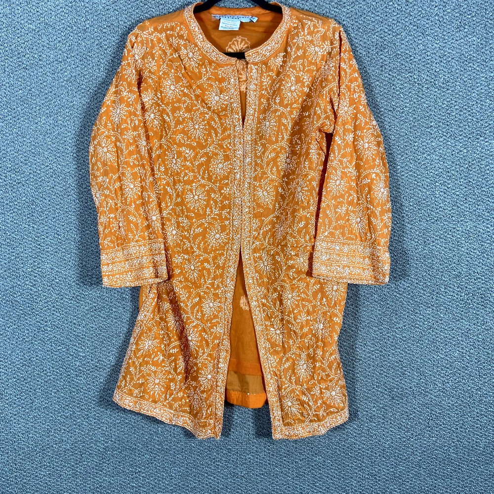Gretchen Scott Design Jacket Womens Small Orange Floral‎ Embroidered Mesh Lined